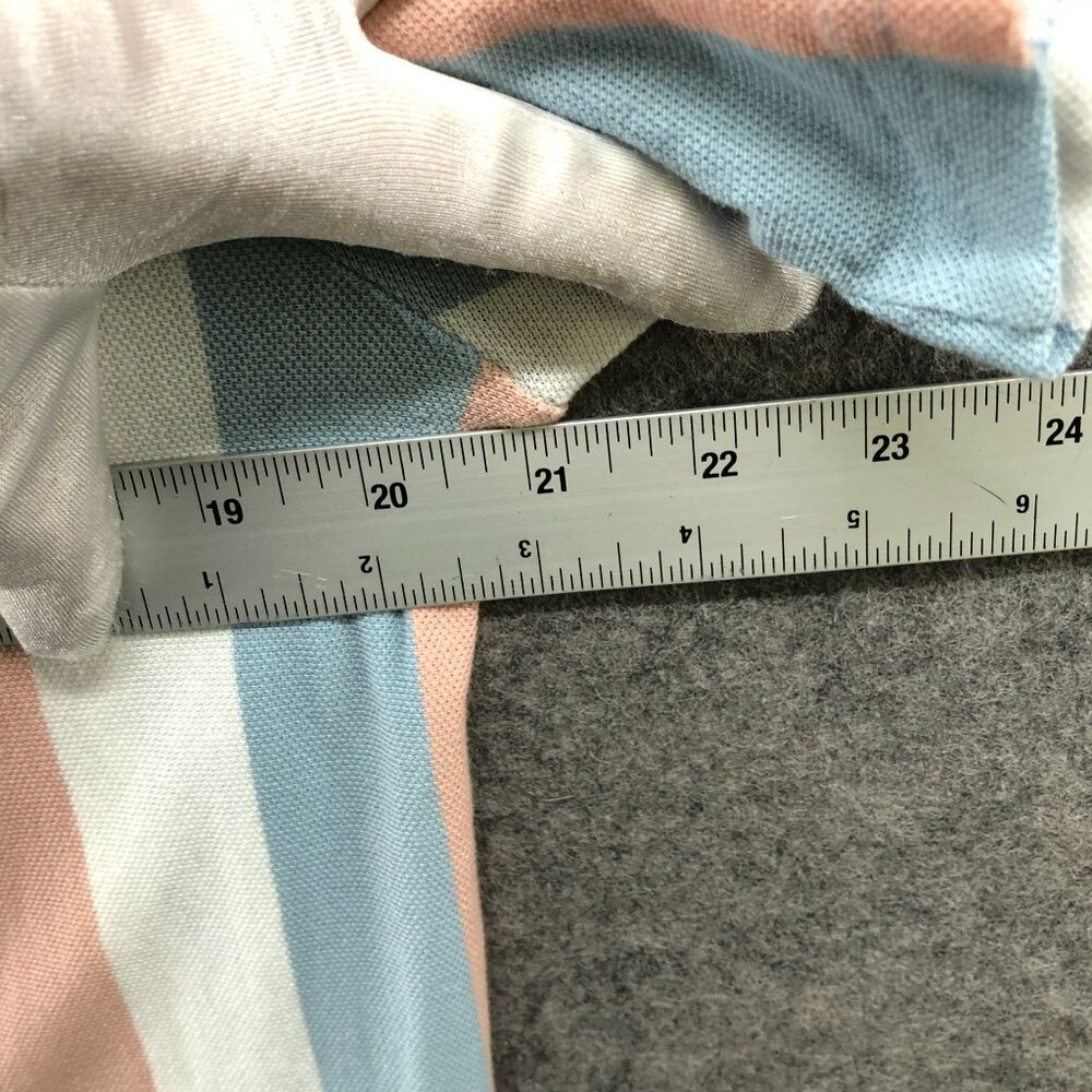 Guess Knit T Shirt Mens XL Cotton Crewneck Short Sleeve Striped Peach‎ Blue Long - Picture 7 of 8